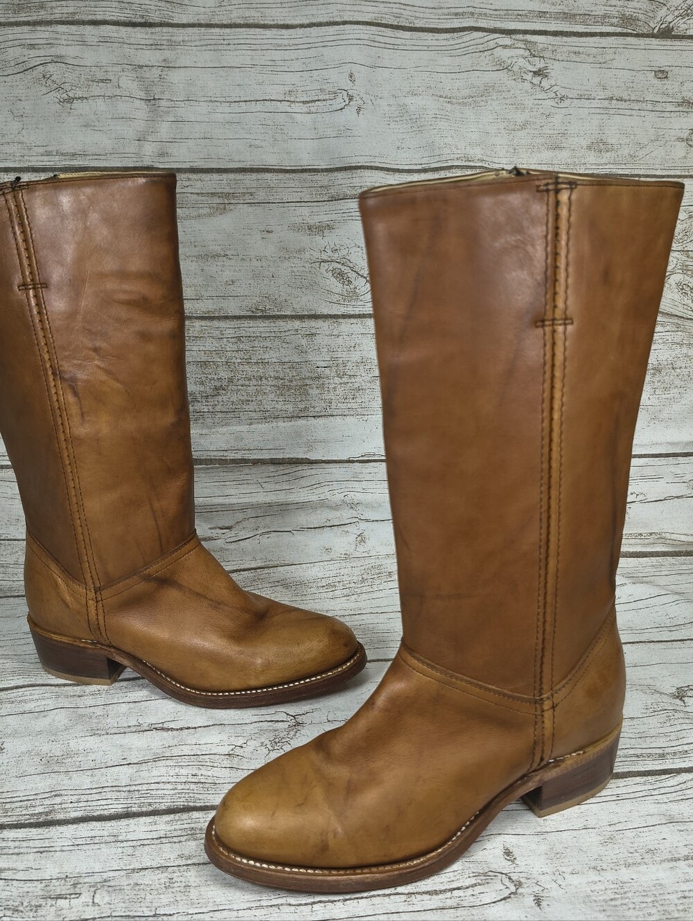 Vintage Double H Campus Boots Congac Brown Leather Women Size 6